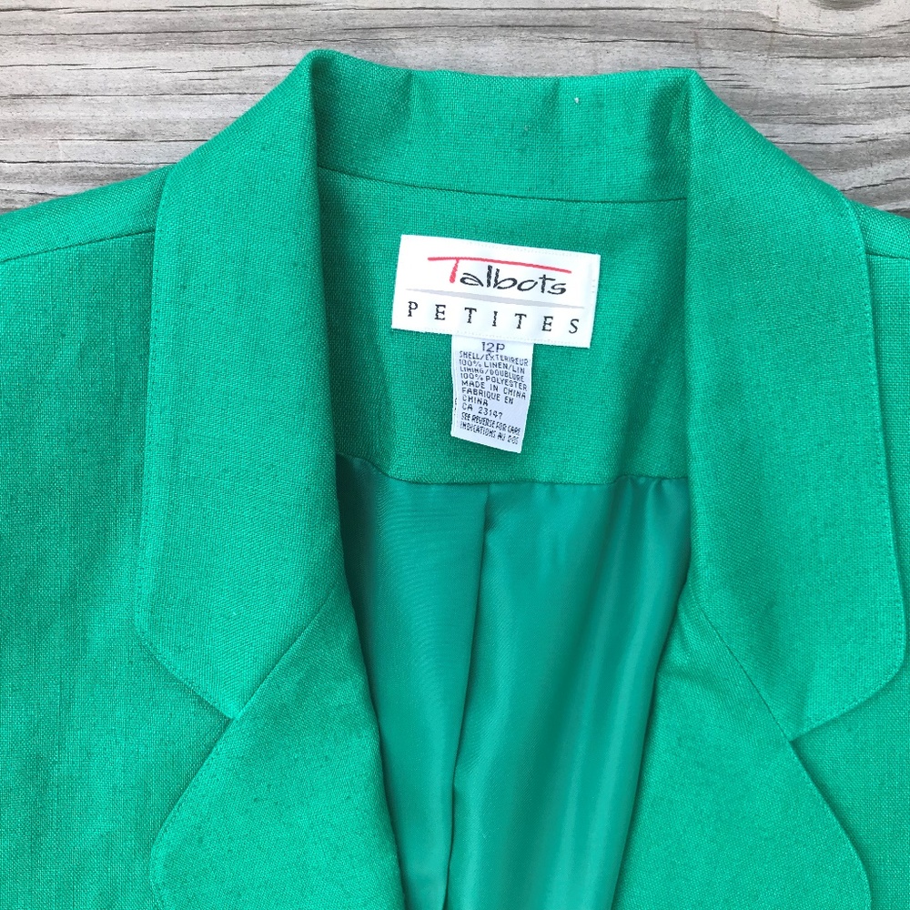 Talbots Petite Women Blazer Green One Button Linen - Picture 4 of 8